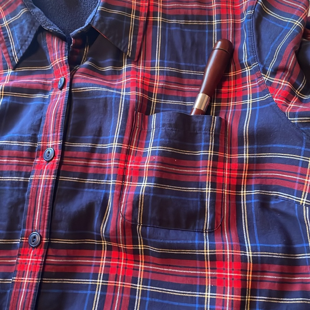 L.L. Bean Plus Size 3X Blue/Red Plaid Fleece Lined Long Sleeve “Shacket” - Picture 12 of 13